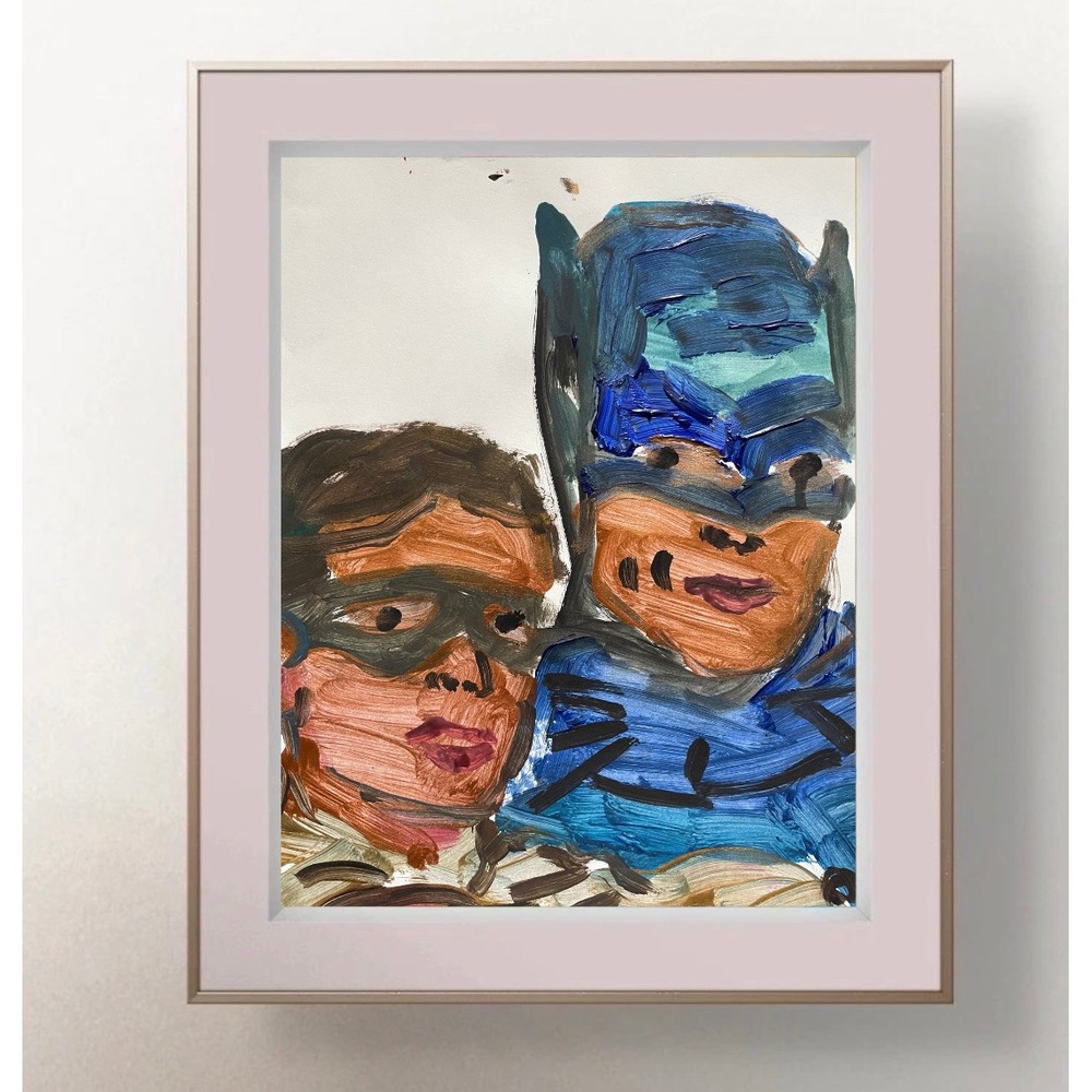 OMAN Original Superhero Duo Acrylic Painting Batman Robin 8.5x11 Portrait Art